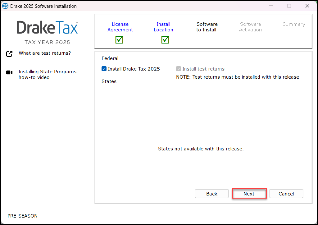 Verify program selection and select states (if available). Verify program selection and select states (if available).